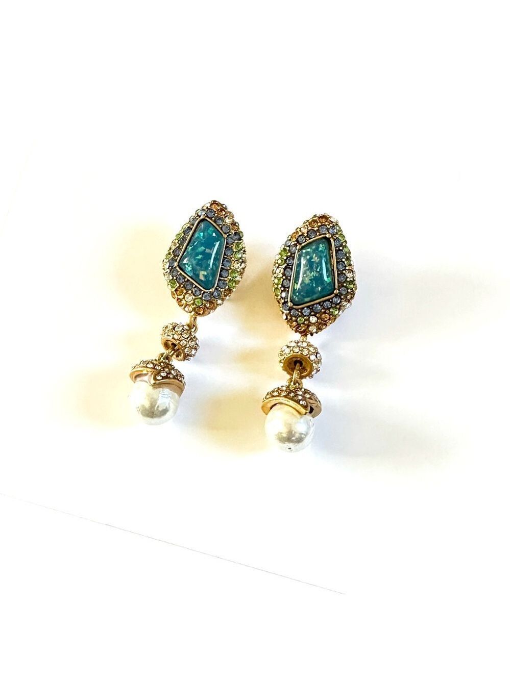 BRILLIANTLY BOLD & BLUE | Vintage Opalescent Crystal & Pearl Drop Earrings